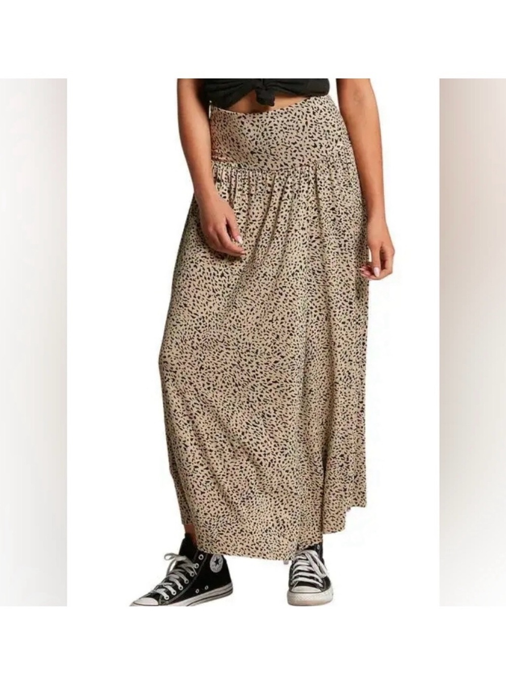 VOLCOM Tan Cheetah Maxi Skirt Size XS Split Front Boho EUC.